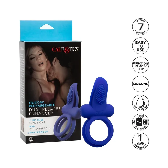 Calexotics Vibrators Couples Enhancers Silicone Rechargeable Dual Pleaser Enhancer Blue Calexotics Vibrators Couples Enhancers Silicone Rechargeable Dual Pleaser Enhancer Blue